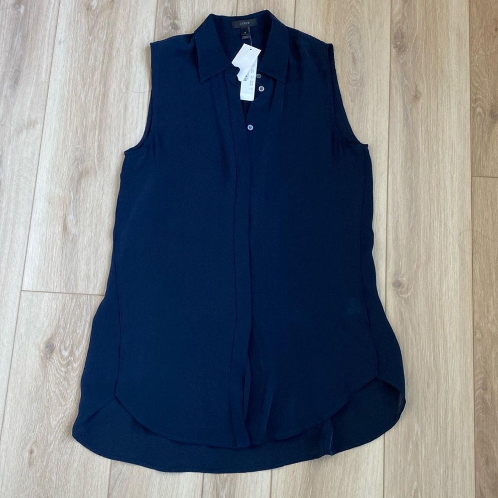 Jcrew navy blue silk sleeveless top
